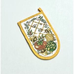 Vintage Potholder Oven Mitt Yellow Fall Cottagecore Mushrooms Berries Floral